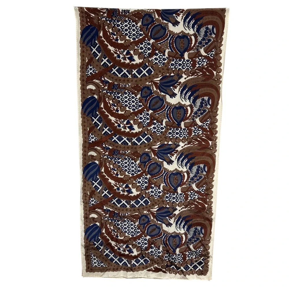 VTG 1987 Ginnie Johansen Silk Scarf Brown Blue Paisley‎ Floral Made in Japan EUC